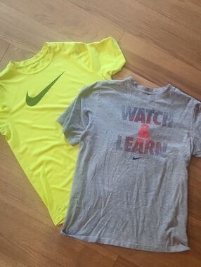Nike Kids Short-Sleeve Tees - Neon Yellow & Heather Gray - Size XL